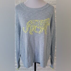 Lou & Grey Light Blue Sweater with Yellow Leopard Design